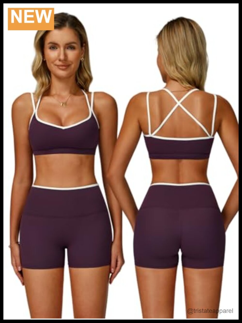 Two Piece Workout Set 4-Way Stretch High Waist Biker Shorts Sports Bra